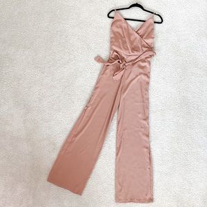 LuLus "Got you on my mind" light brown jumpsuit
